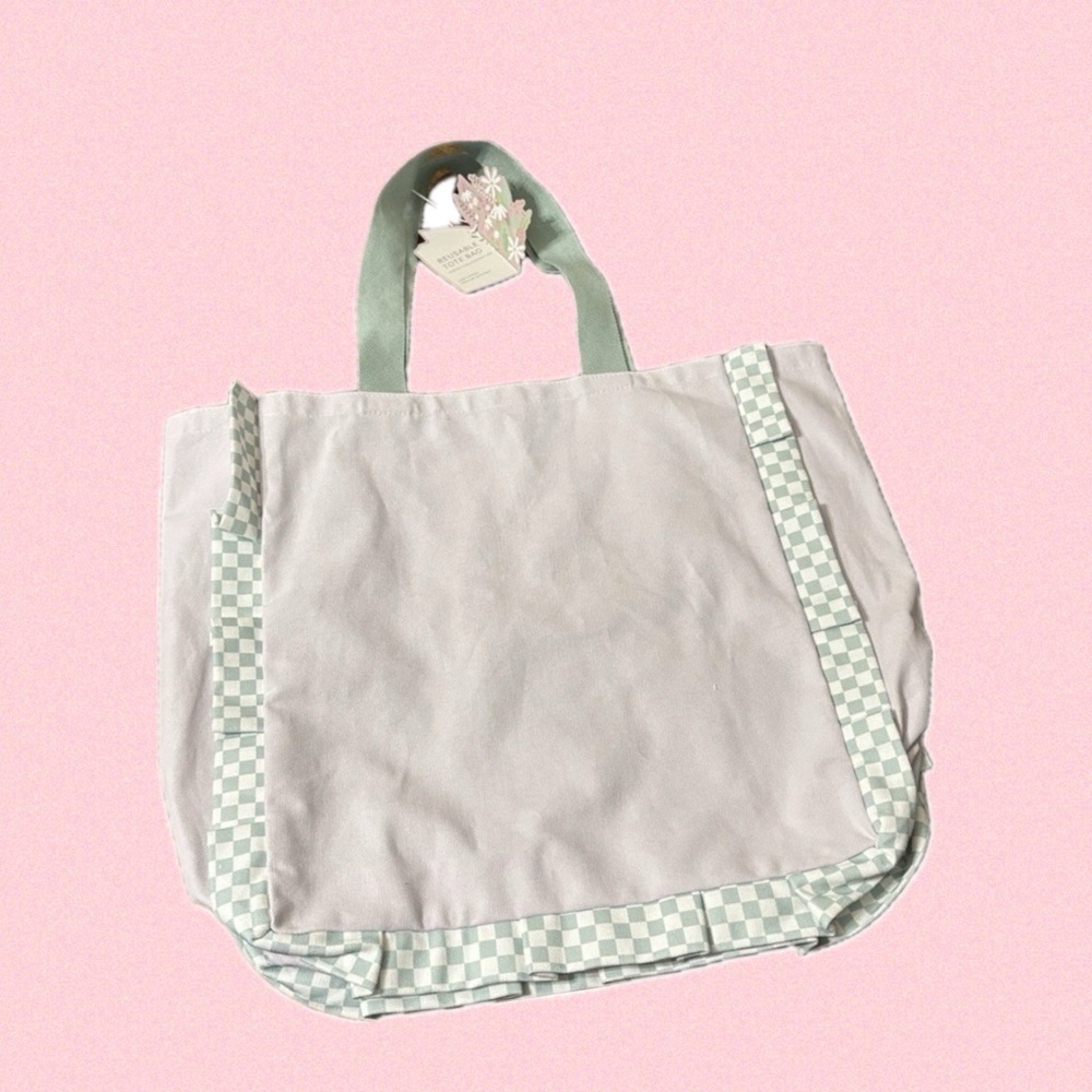 Brand New Just One More Chapter Book Tote Lavender with Gingham Mint Ruffles - Picture 3 of 4
